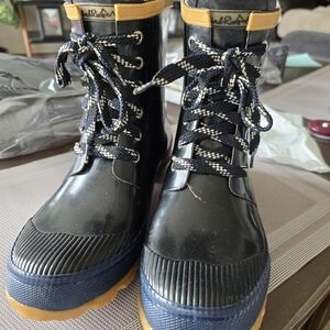 Sperry Black and Navy Duck Boots with Mustard Accents